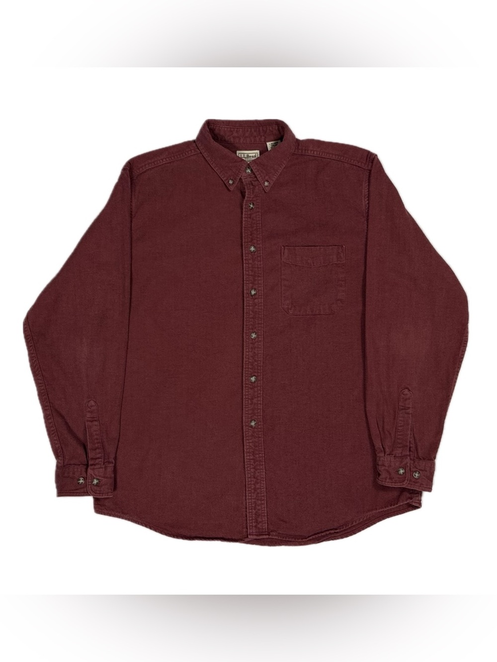 Vtg LL Bean Canada Made Burgundy Red Chamois Button Up Flannel Shirt Men Large